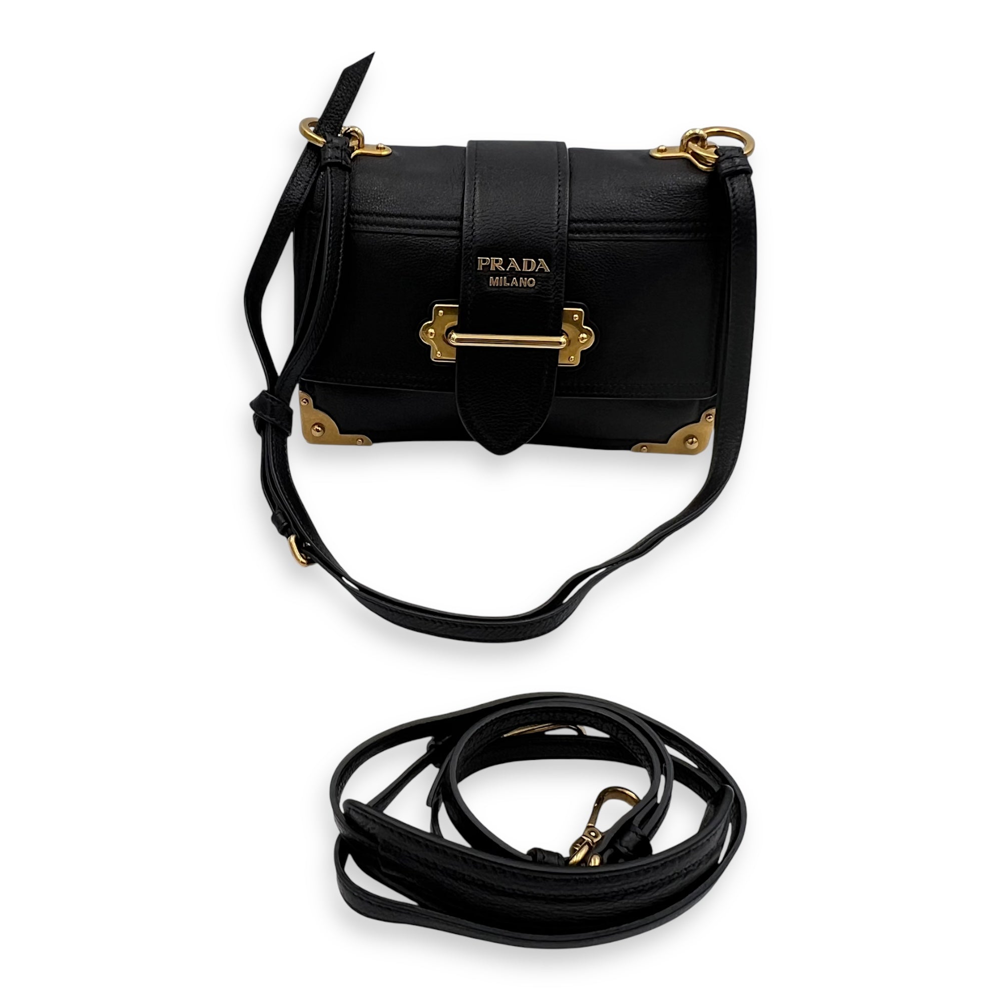 Cahier Shoulder Bag Black in Calfskin, Gold hardware