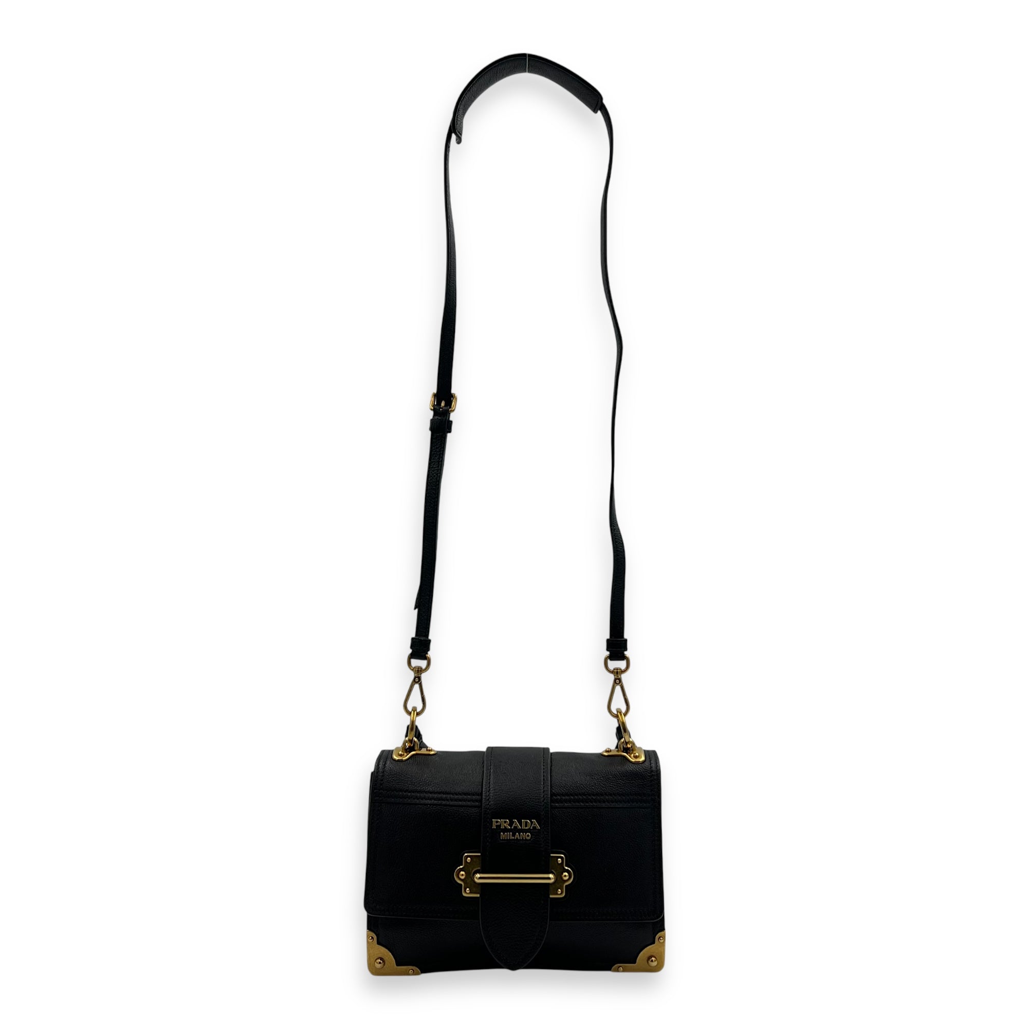 Cahier Shoulder Bag Black in Calfskin, Gold hardware