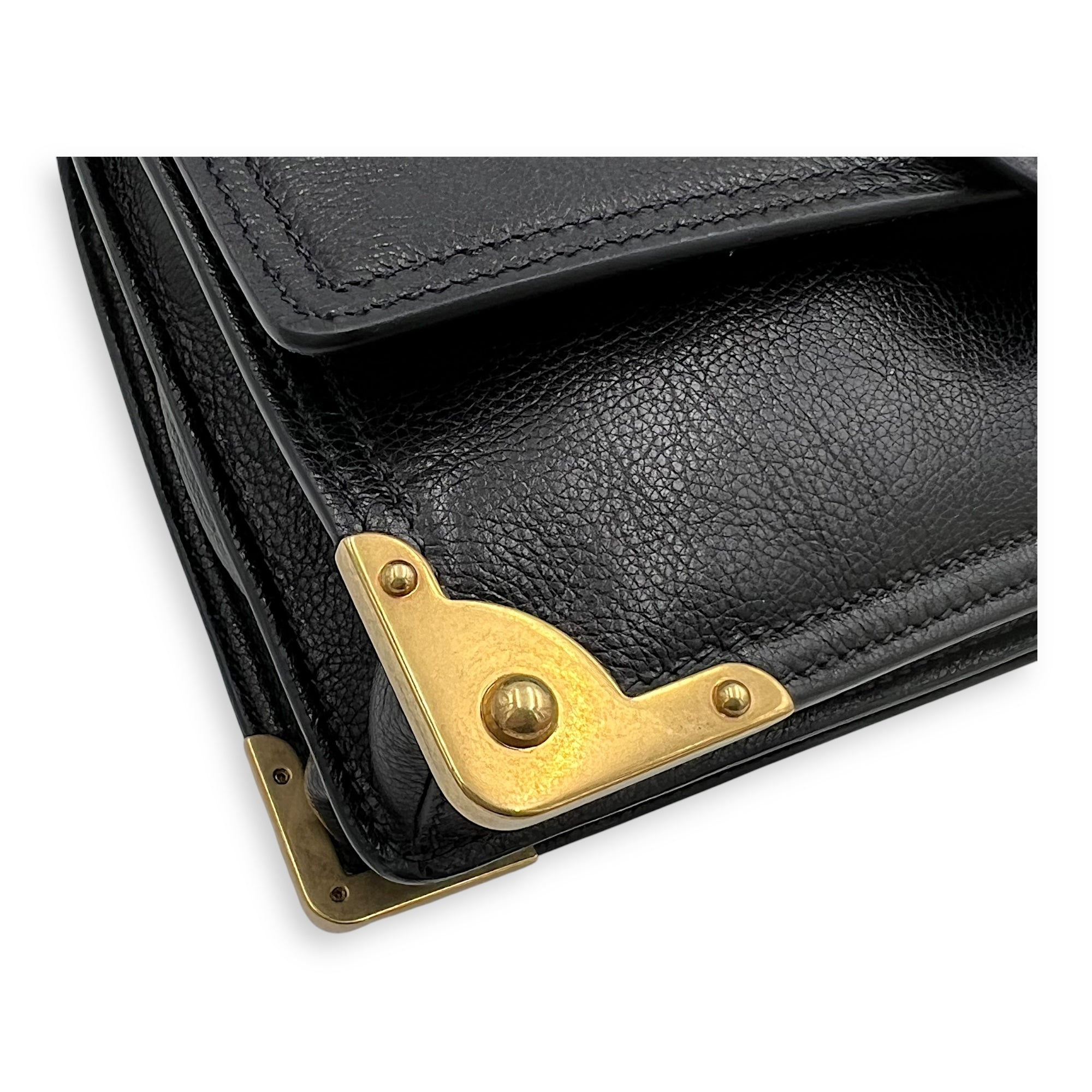 Cahier Shoulder Bag Black in Calfskin, Gold hardware