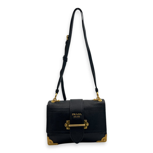 Cahier Shoulder Bag Black in Calfskin, Gold hardware