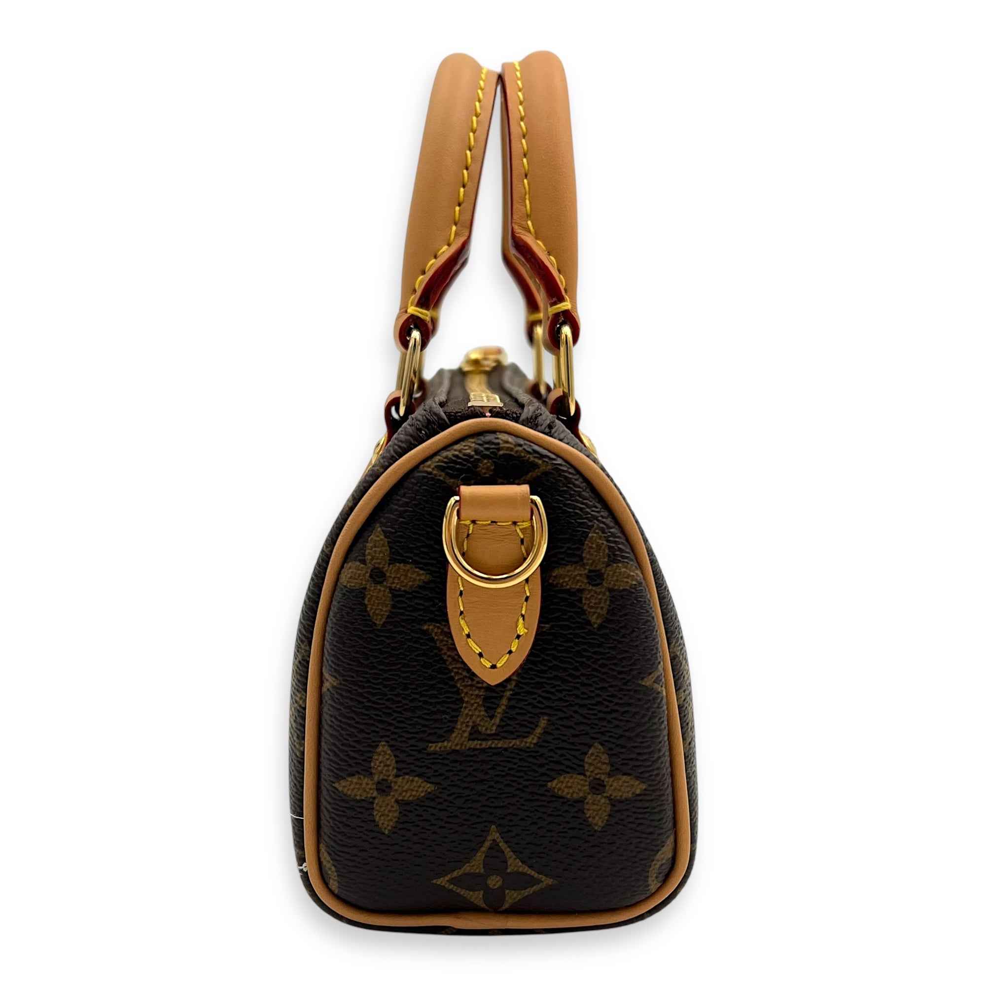 Speedy Nano Vivienne Top Handle Bag in Monogram Coated Canvas, Gold hardware