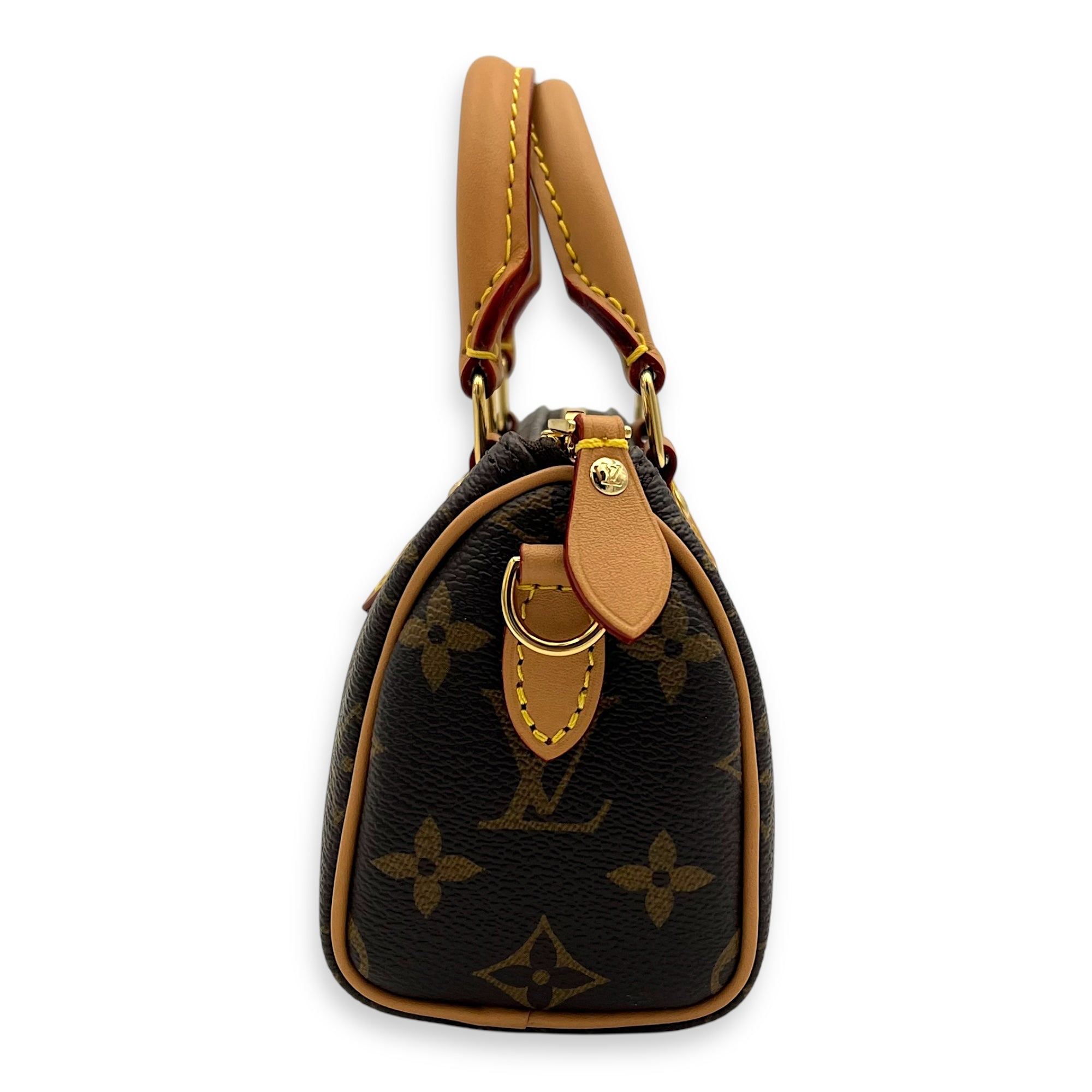 Speedy Nano Vivienne Top Handle Bag in Monogram Coated Canvas, Gold hardware