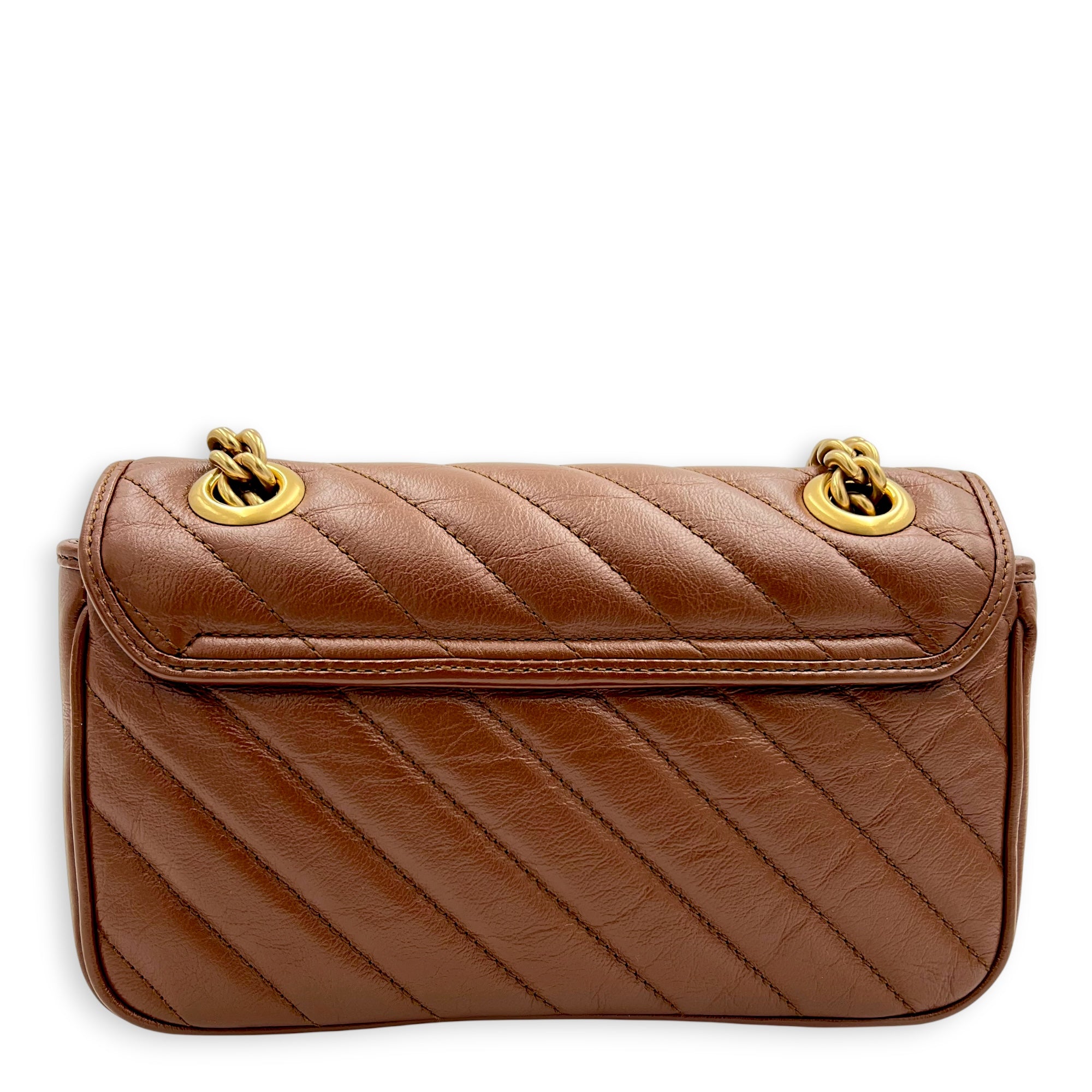 GG Marmont Mini Brown Shoulder Bag in Calfskin, Gold hardware