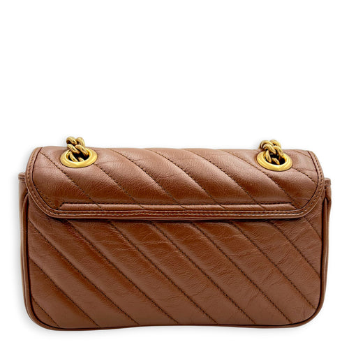 GG Marmont Mini Brown Shoulder Bag in Calfskin, Gold hardware
