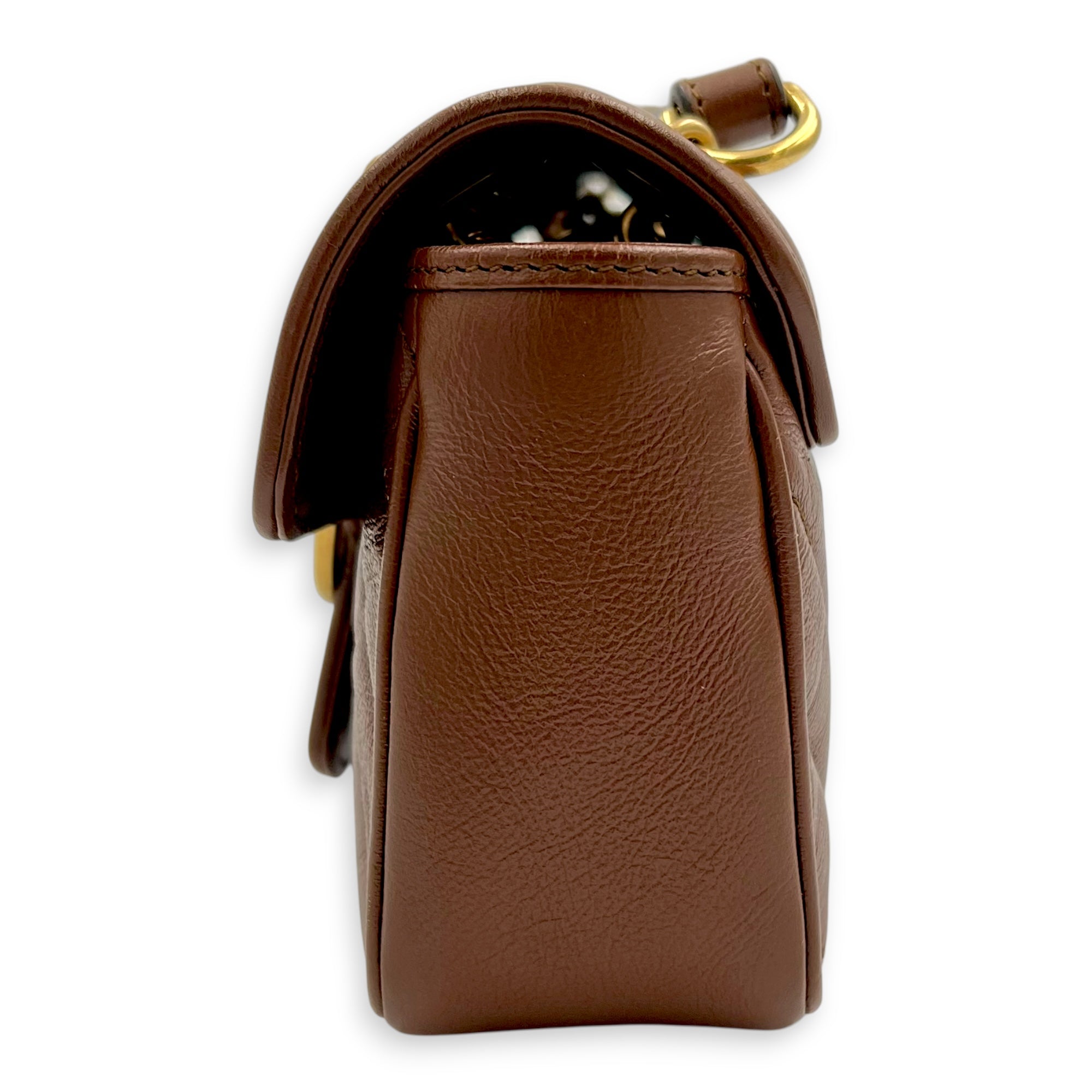 GG Marmont Mini Brown Shoulder Bag in Calfskin, Gold hardware