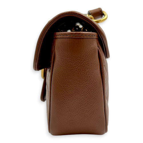 GG Marmont Mini Brown Shoulder Bag in Calfskin, Gold hardware