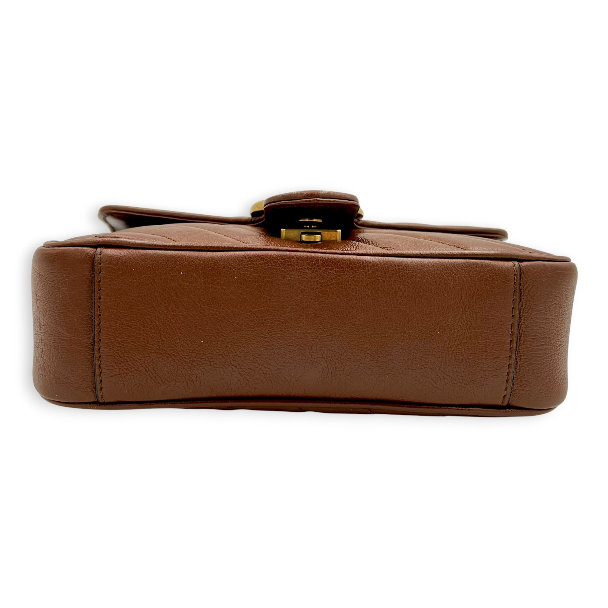 GG Marmont Mini Brown Shoulder Bag in Calfskin, Gold hardware