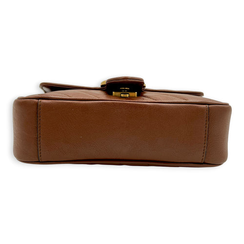 GG Marmont Mini Brown Shoulder Bag in Calfskin, Gold hardware