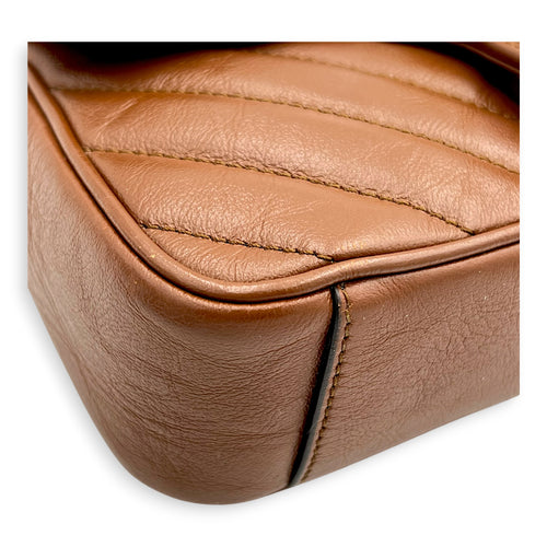 GG Marmont Mini Brown Shoulder Bag in Calfskin, Gold hardware