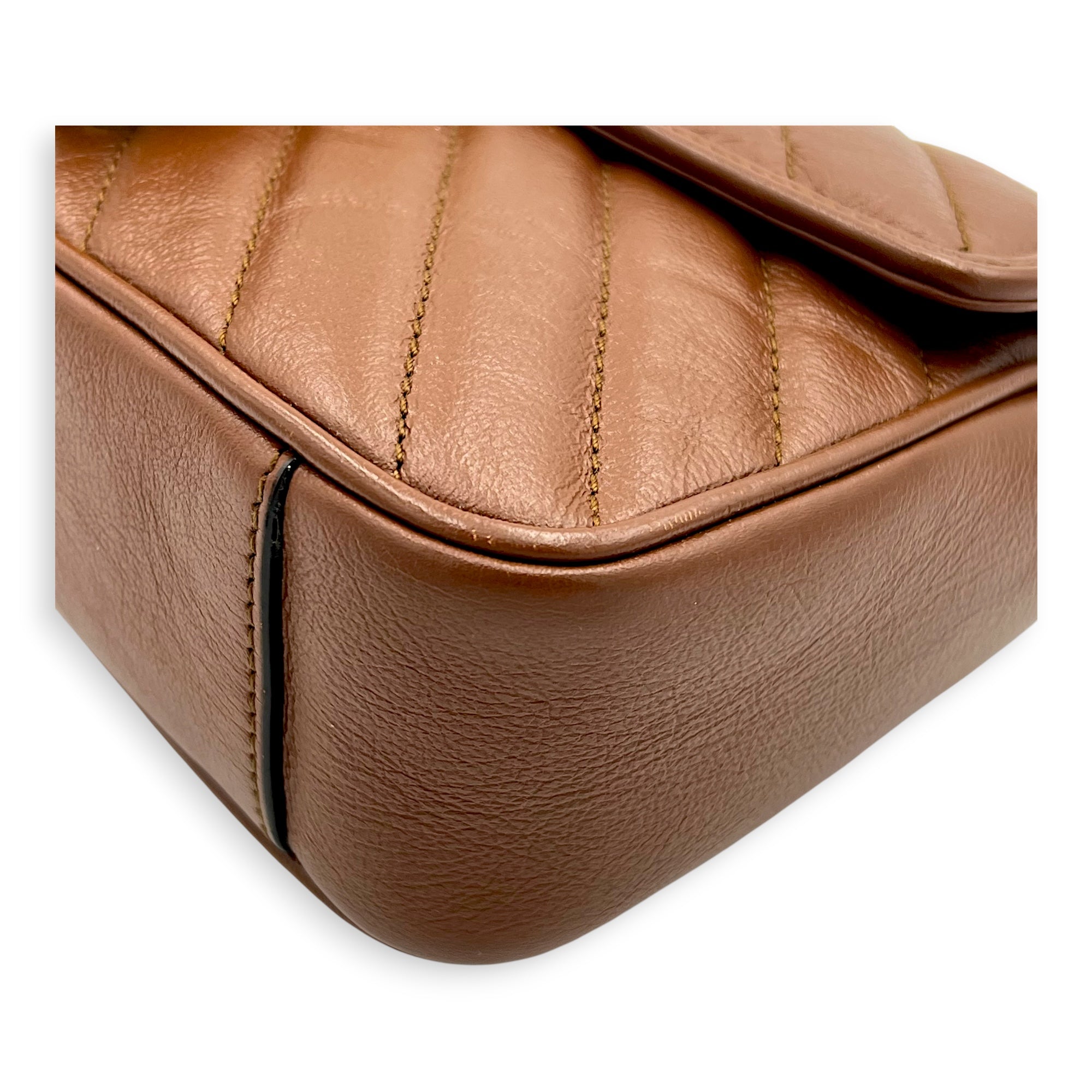 GG Marmont Mini Brown Shoulder Bag in Calfskin, Gold hardware