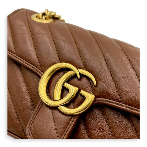 GG Marmont Mini Brown Shoulder Bag in Calfskin, Gold hardware