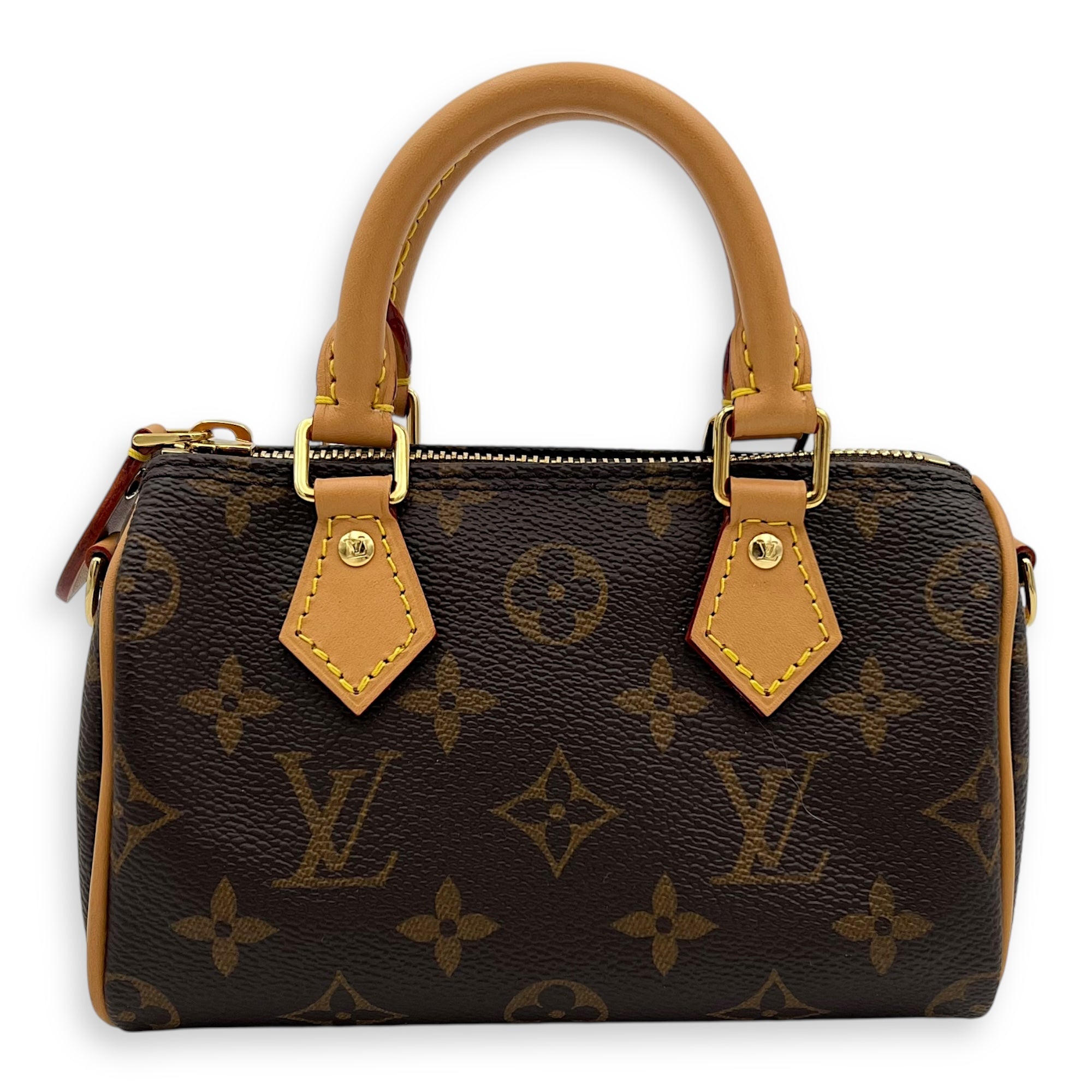 Speedy Top Handle Bag Nano Brown in Monogram Coated Canvas, Gold hardware