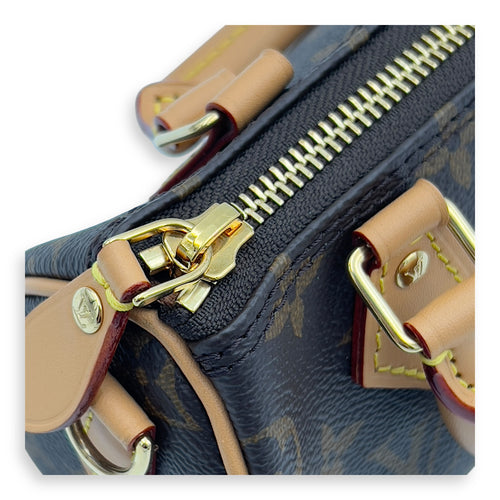 Speedy Top Handle Bag Nano Brown in Monogram Coated Canvas, Gold hardware