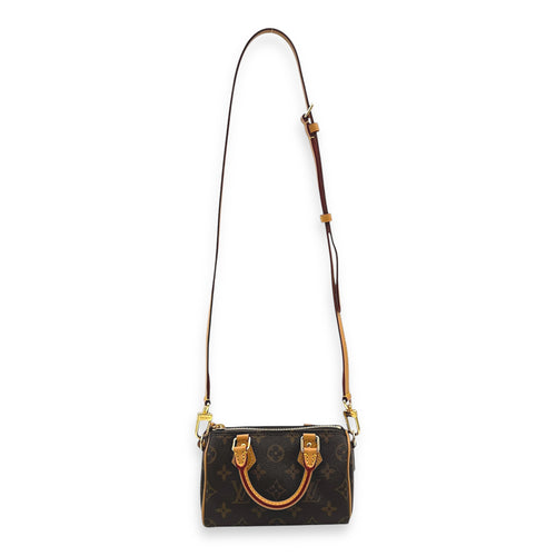 Speedy Top Handle Bag Nano Brown in Monogram Coated Canvas, Gold hardware