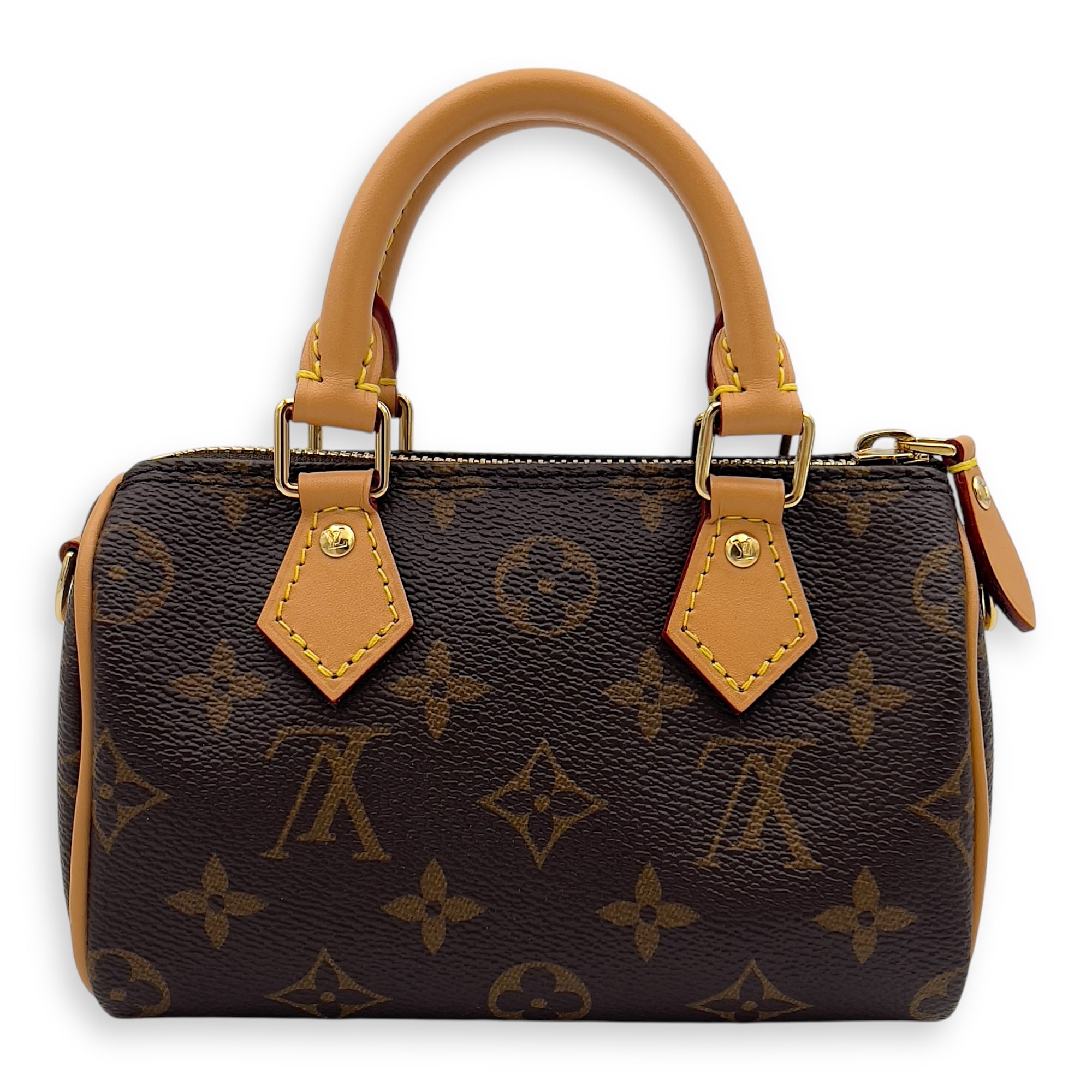 Speedy Top Handle Bag Nano Brown in Monogram Coated Canvas, Gold hardware