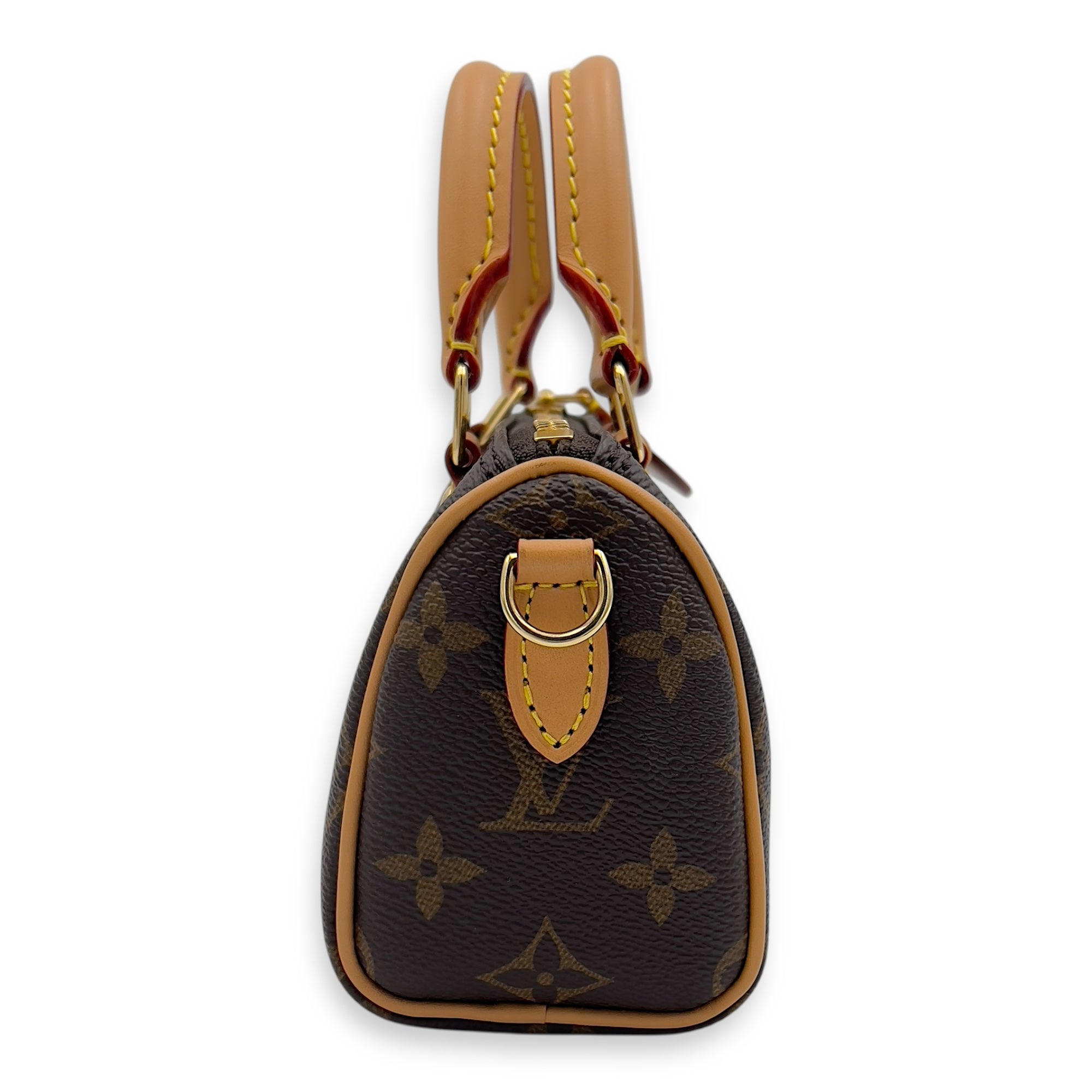 Speedy Top Handle Bag Nano Brown in Monogram Coated Canvas, Gold hardware