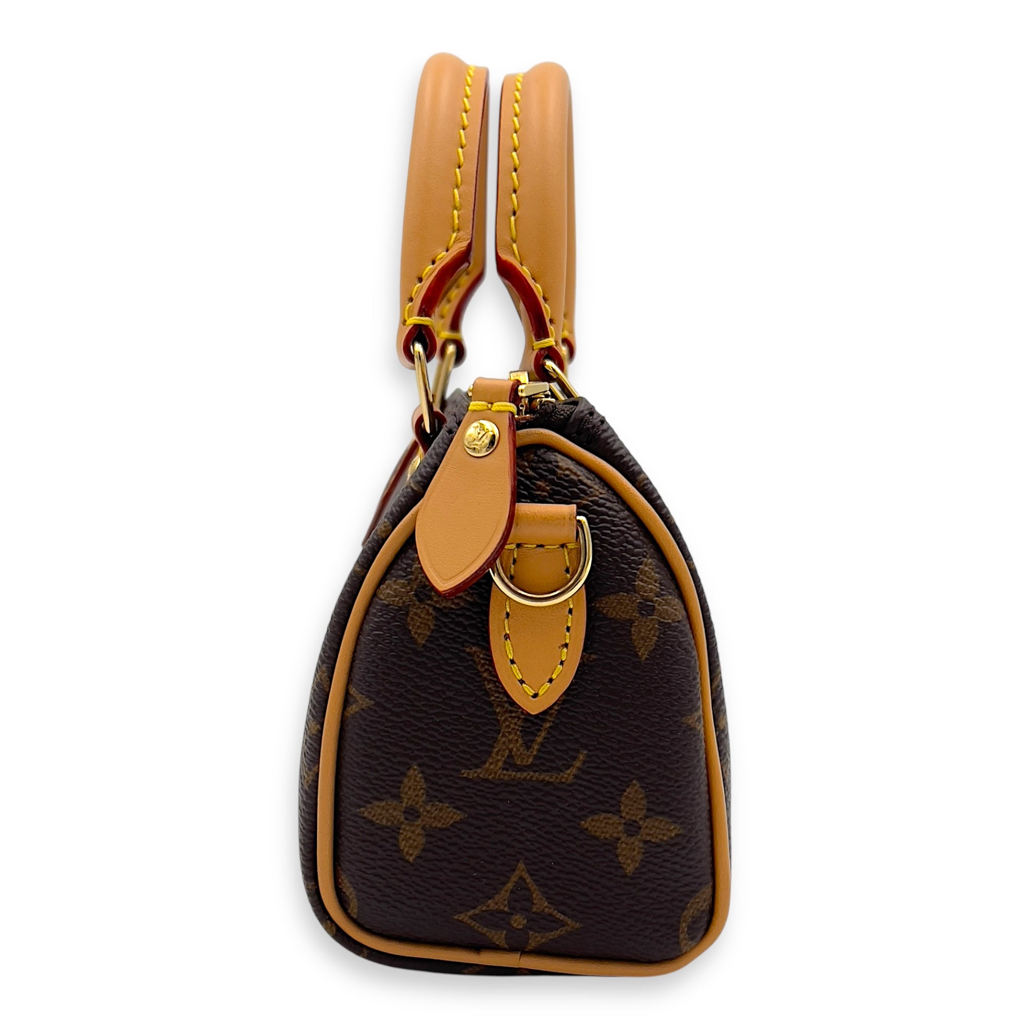 Speedy Top Handle Bag Nano Brown in Monogram Coated Canvas, Gold hardware