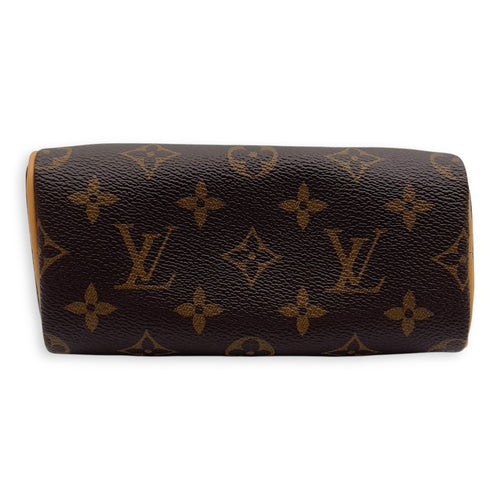 Speedy Top Handle Bag Nano Brown in Monogram Coated Canvas, Gold hardware