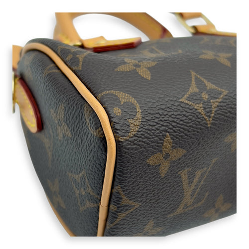 Speedy Top Handle Bag Nano Brown in Monogram Coated Canvas, Gold hardware