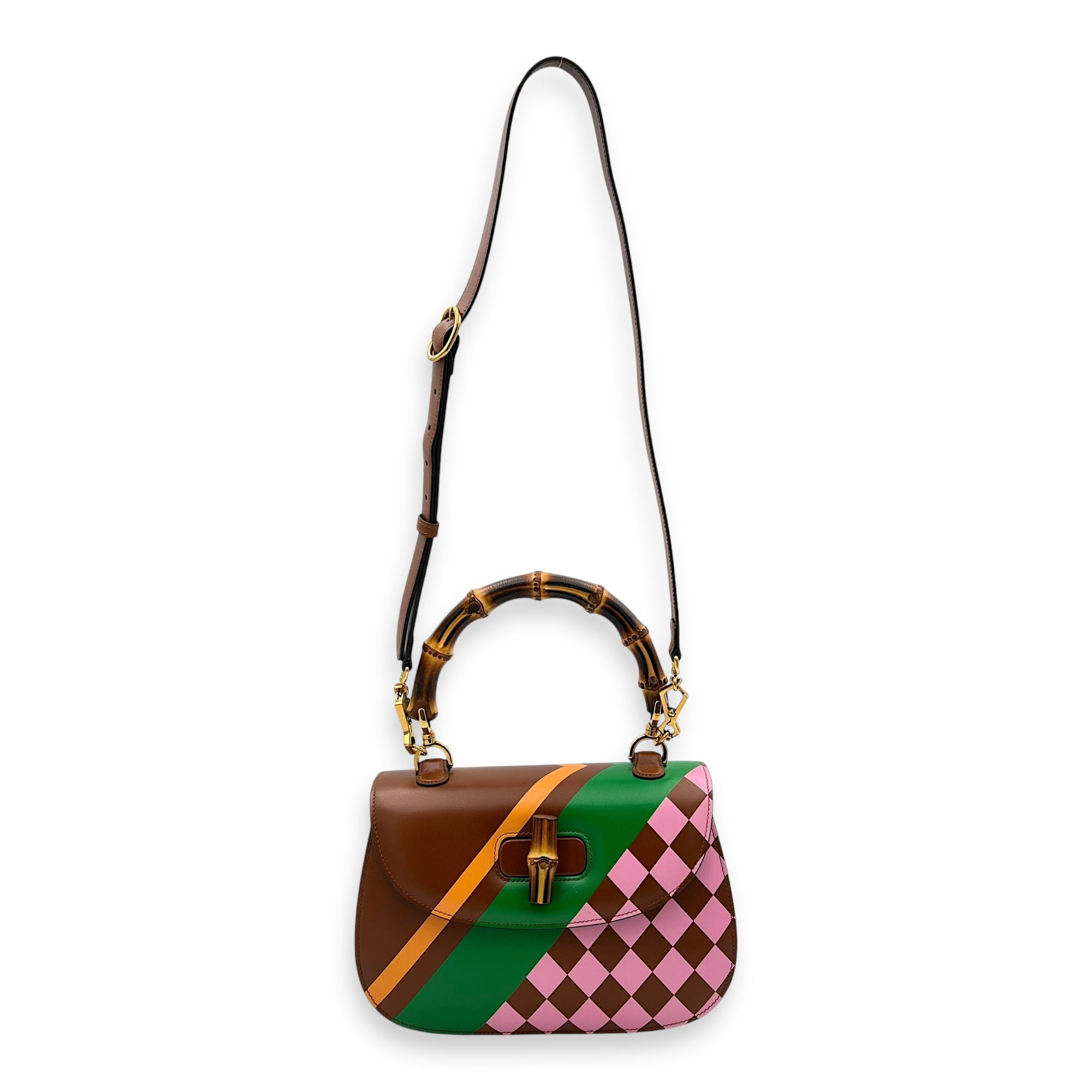 Bamboo 1947 Medium Brown Top Handle Bag in Calfskin, Gold hardware