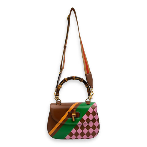 Bamboo 1947 Medium Brown Top Handle Bag in Calfskin, Gold hardware