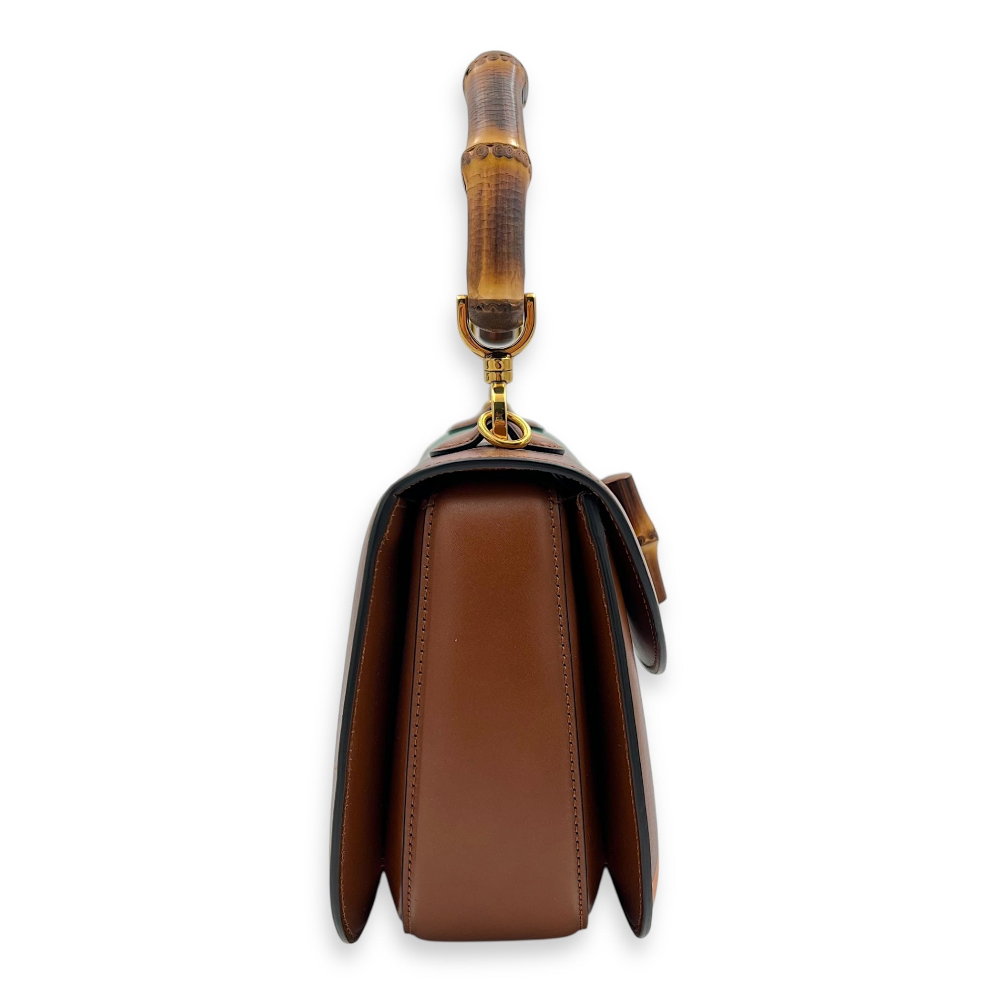 Bamboo 1947 Medium Brown Top Handle Bag in Calfskin, Gold hardware