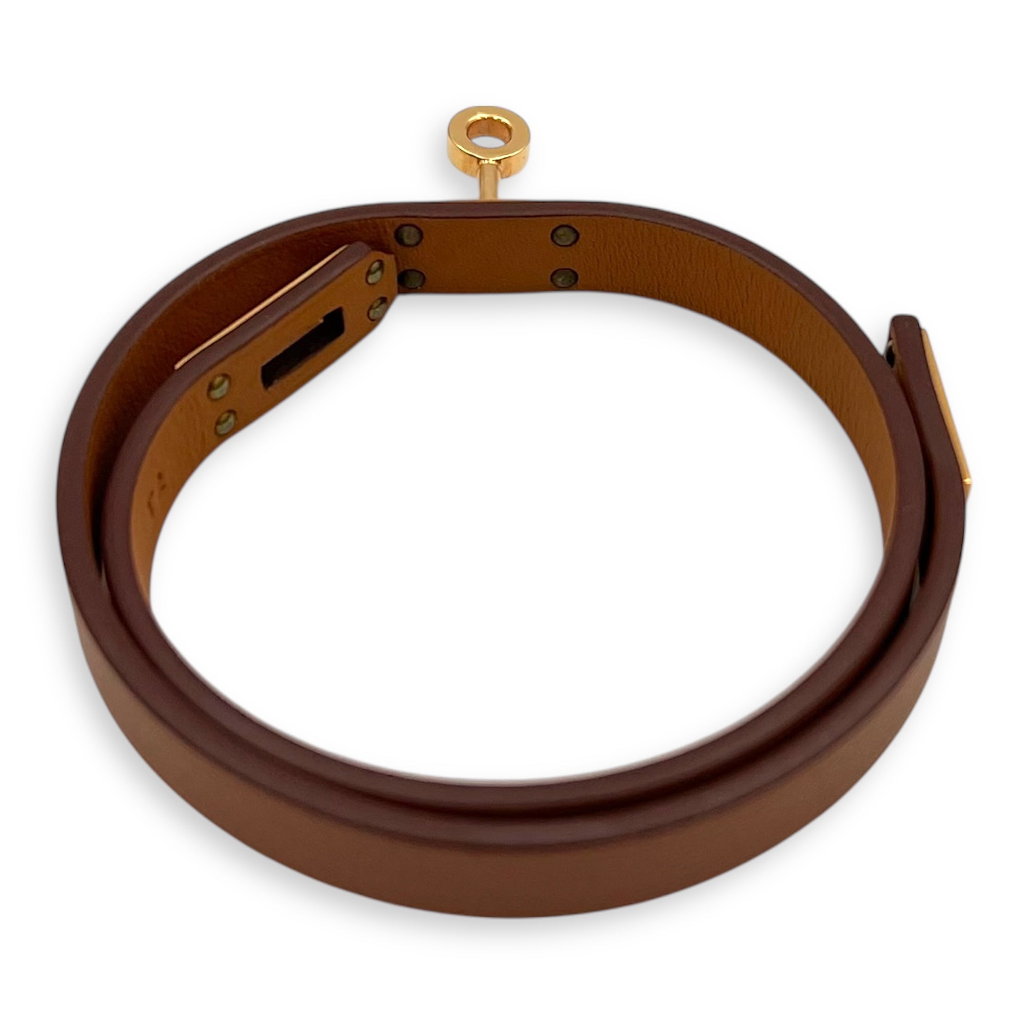 Mini Kelly T2 Brown Bracelet in Calfskin, Rose Gold hardware