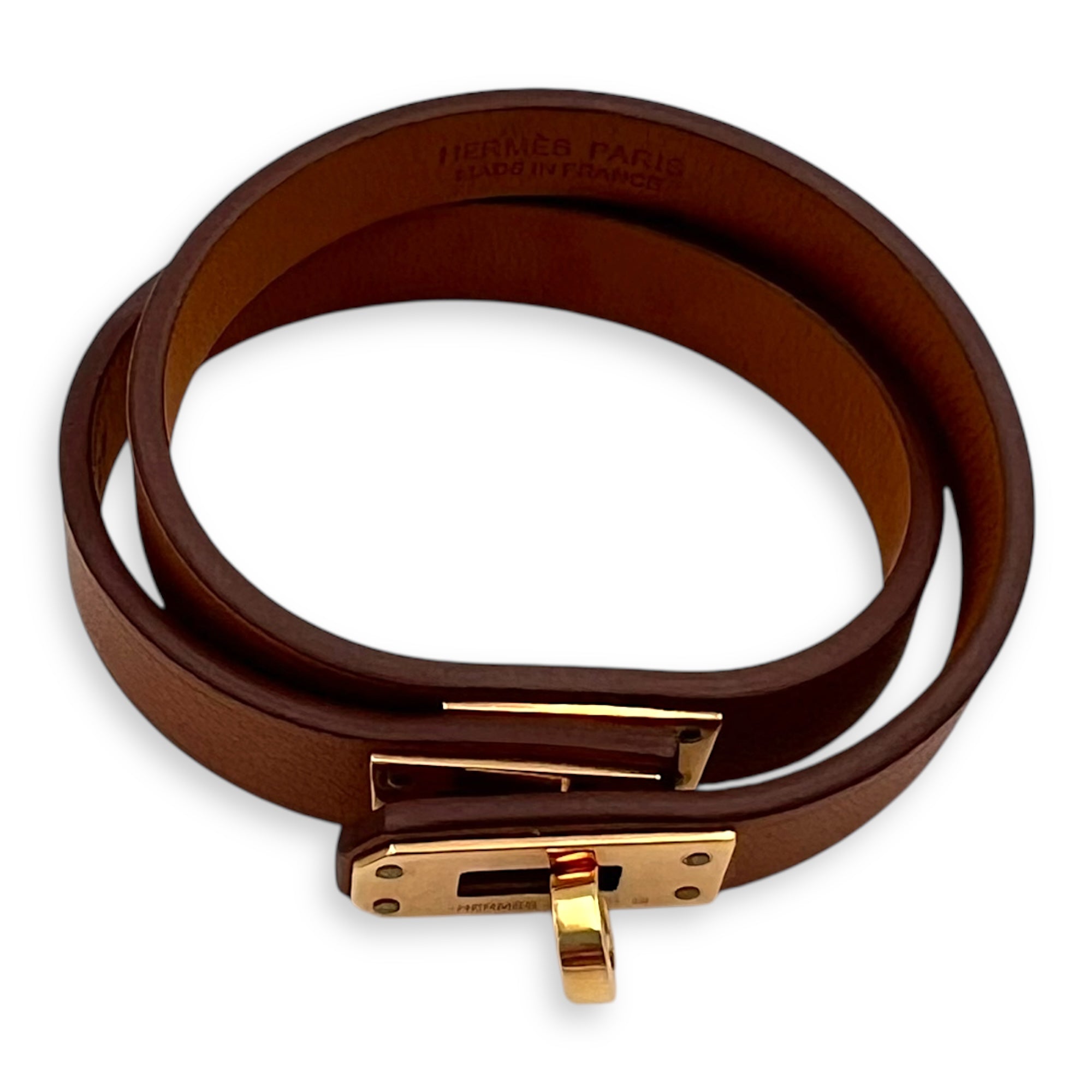 Mini Kelly T2 Brown Bracelet in Calfskin, Rose Gold hardware