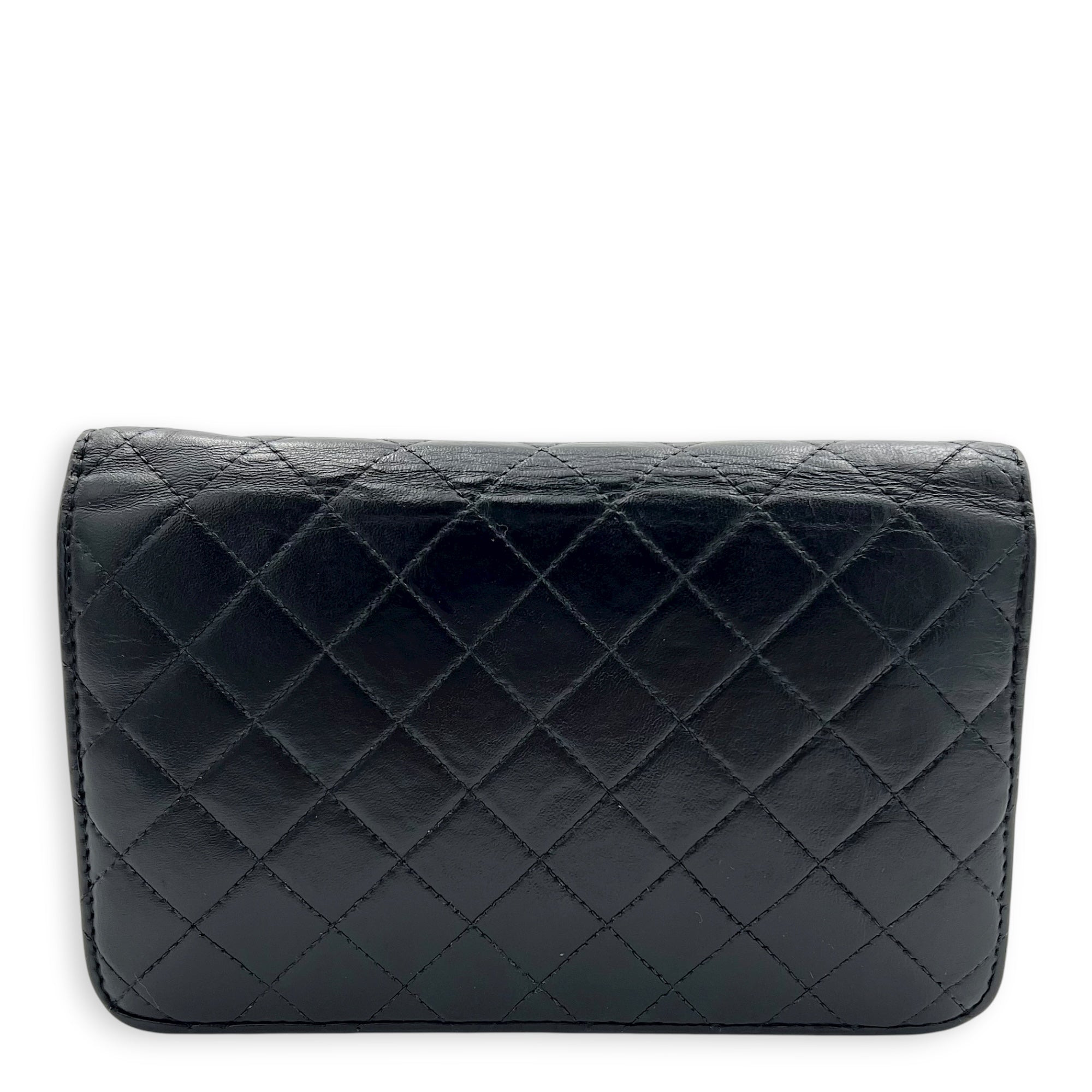 Vintage CC Wallet On Chain Black in Lambskin, Silver hardware