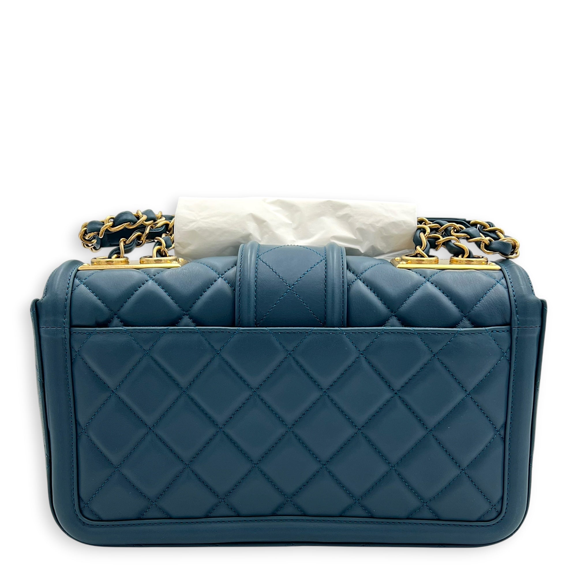 Quilted Green Shoulder Bag in Calfskin, Gold hardware