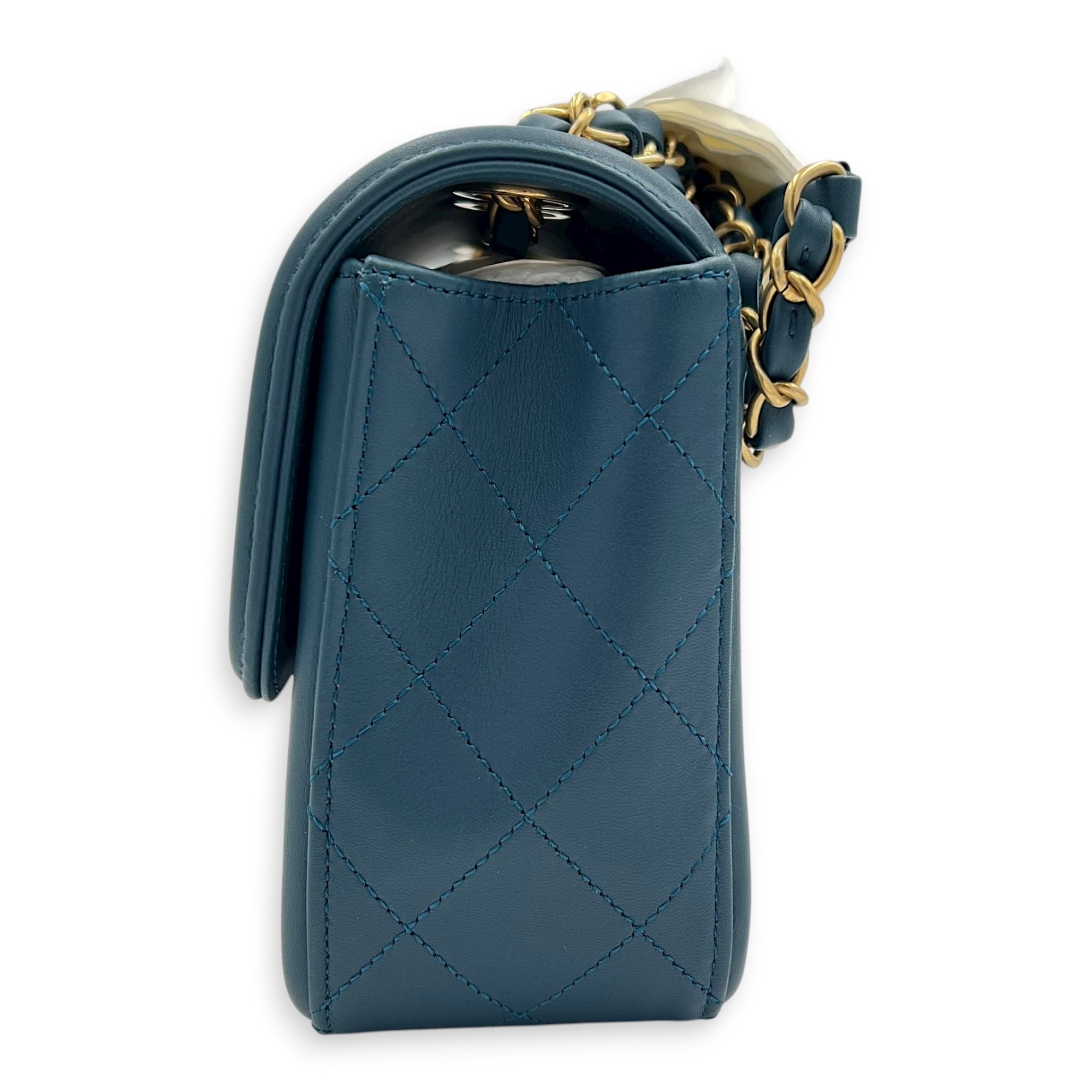 Quilted Green Shoulder Bag in Calfskin, Gold hardware