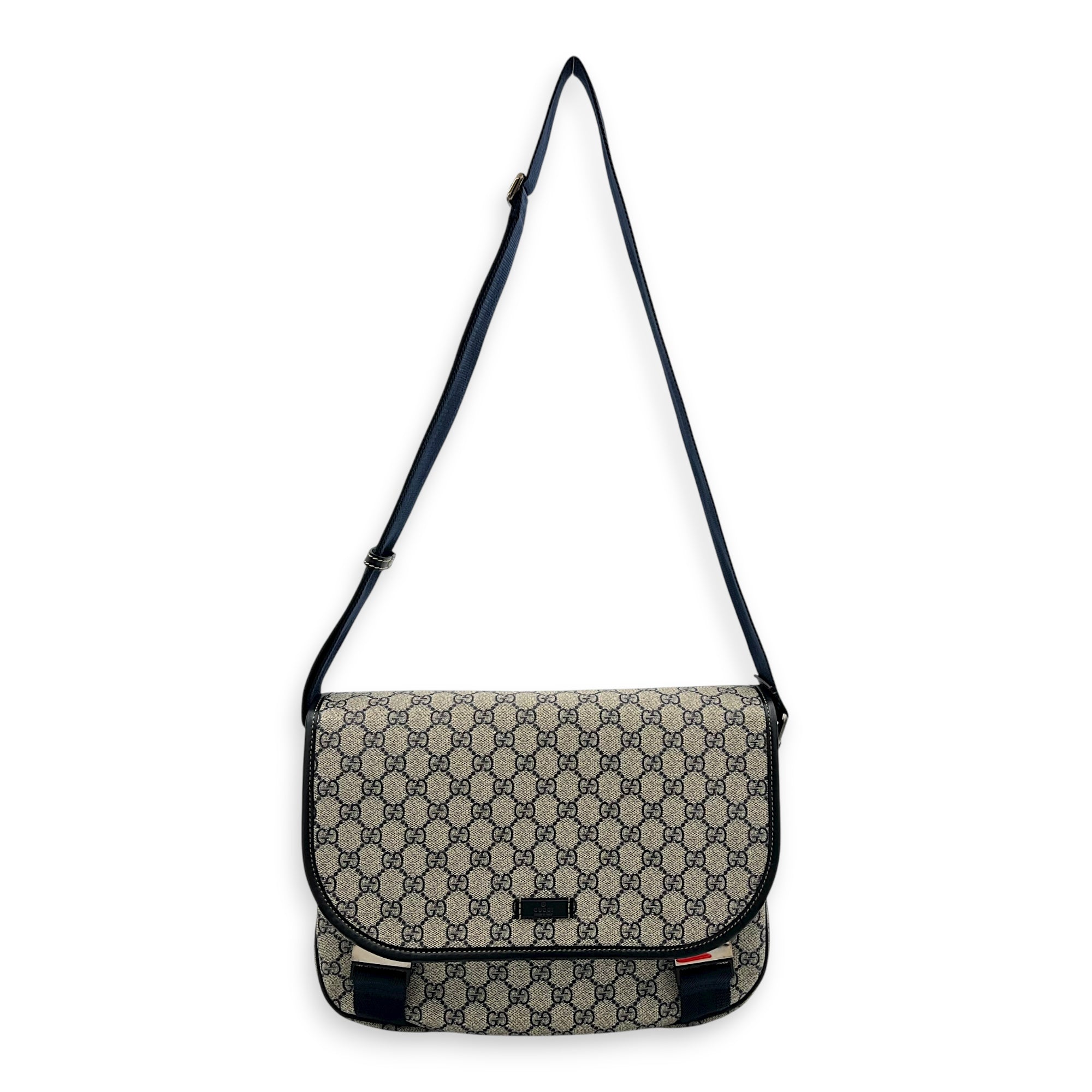 Guccissima Messenger Blue in Coated Canvas, Silver hardware
