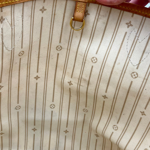 Neverfull Tote Bag MM Azur in Coated Canvas, Gold hardware