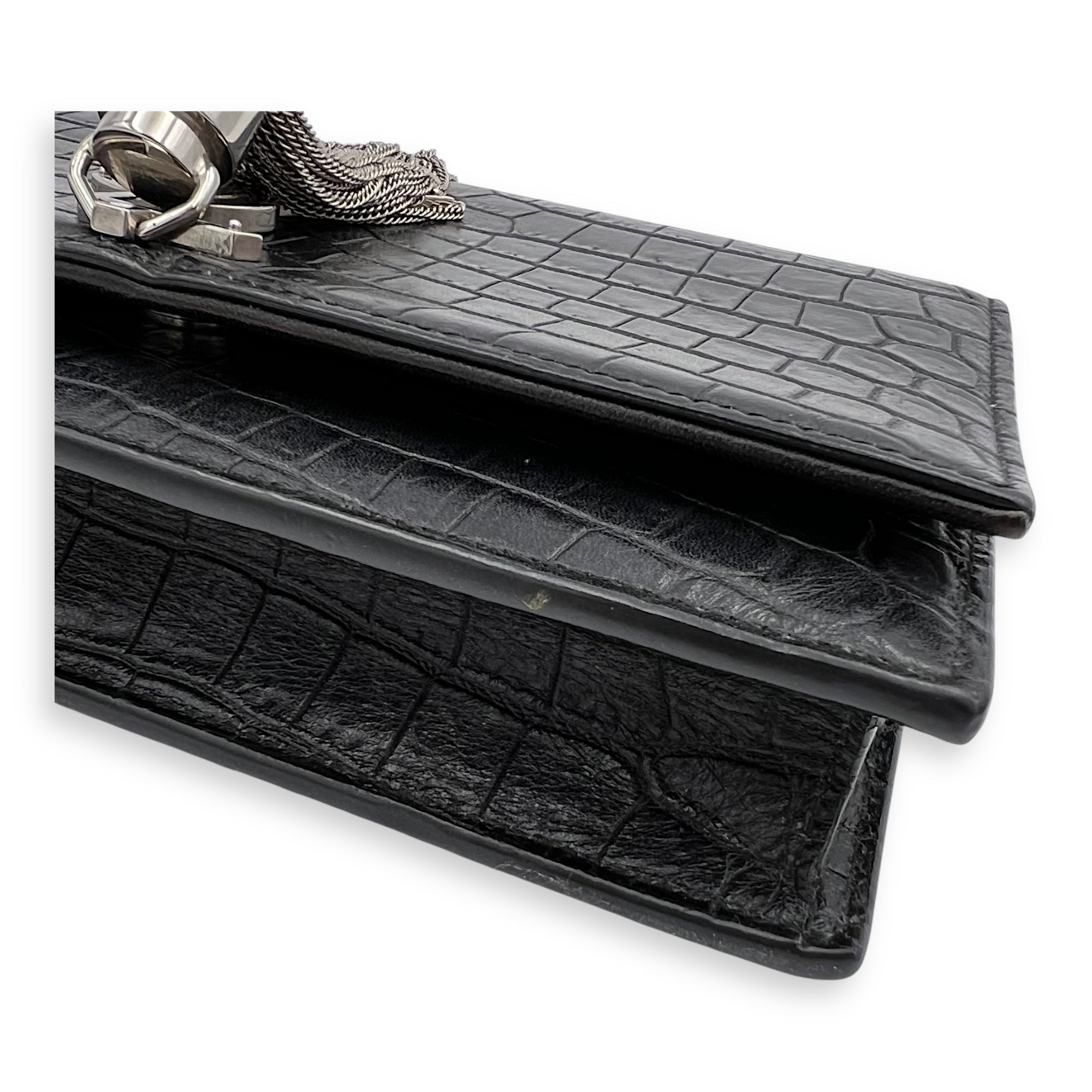 Kate Tassel Black Crossbody Bag in Calfskin, Silver hardware