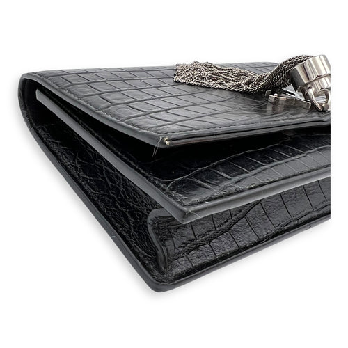 Kate Tassel Black Crossbody Bag in Calfskin, Silver hardware