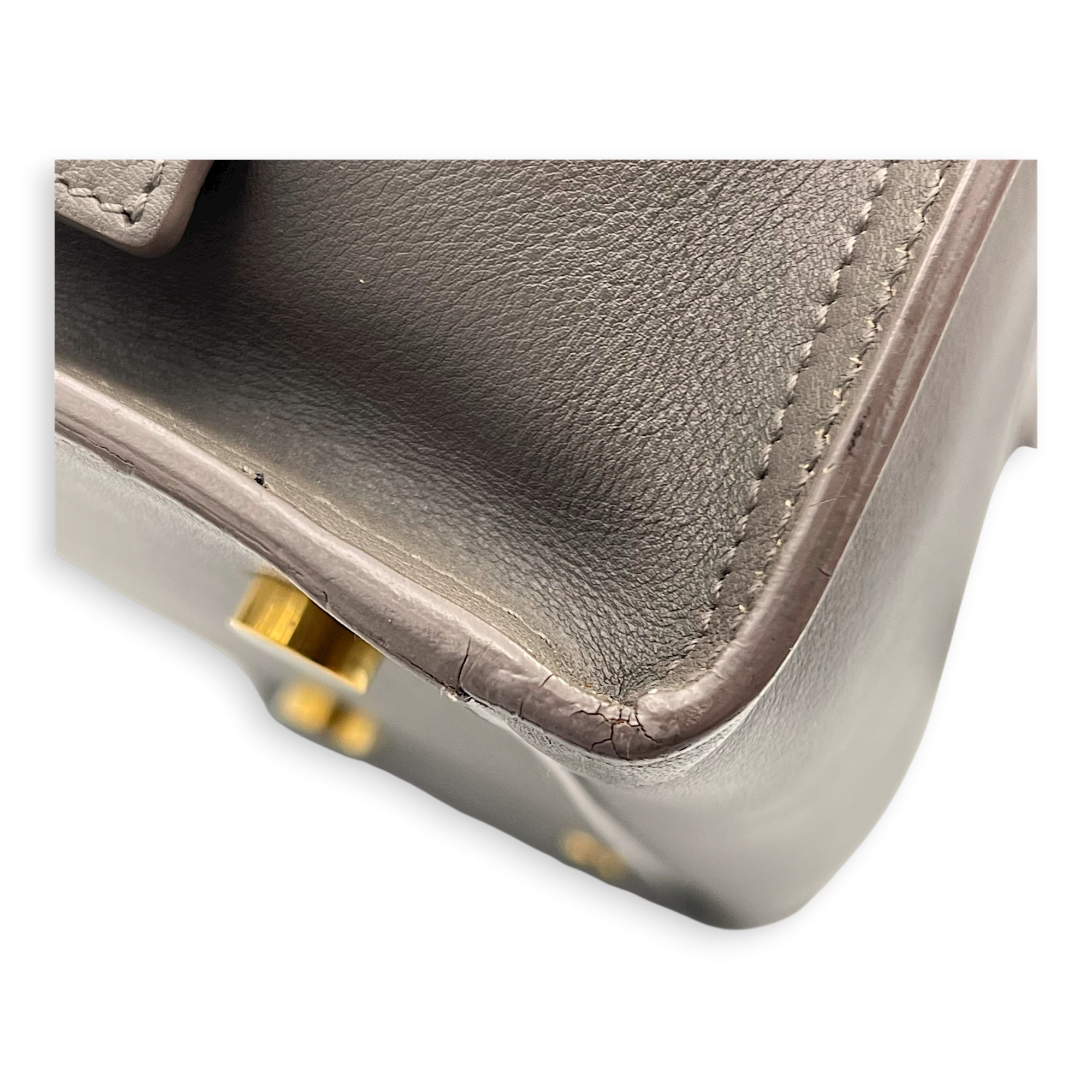 Cabas Top Handle Bag Grey in Calfskin, Gold hardware