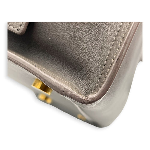 Cabas Top Handle Bag Grey in Calfskin, Gold hardware