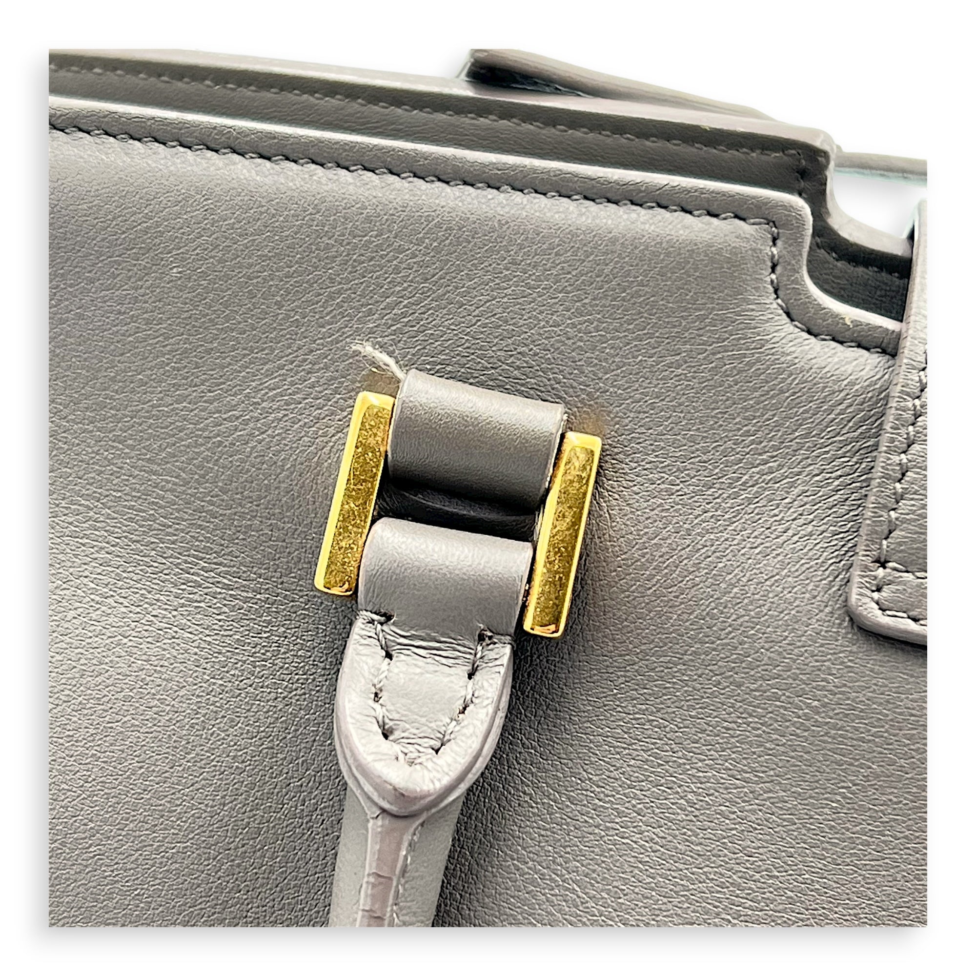 Cabas Top Handle Bag Grey in Calfskin, Gold hardware