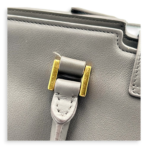 Cabas Top Handle Bag Grey in Calfskin, Gold hardware