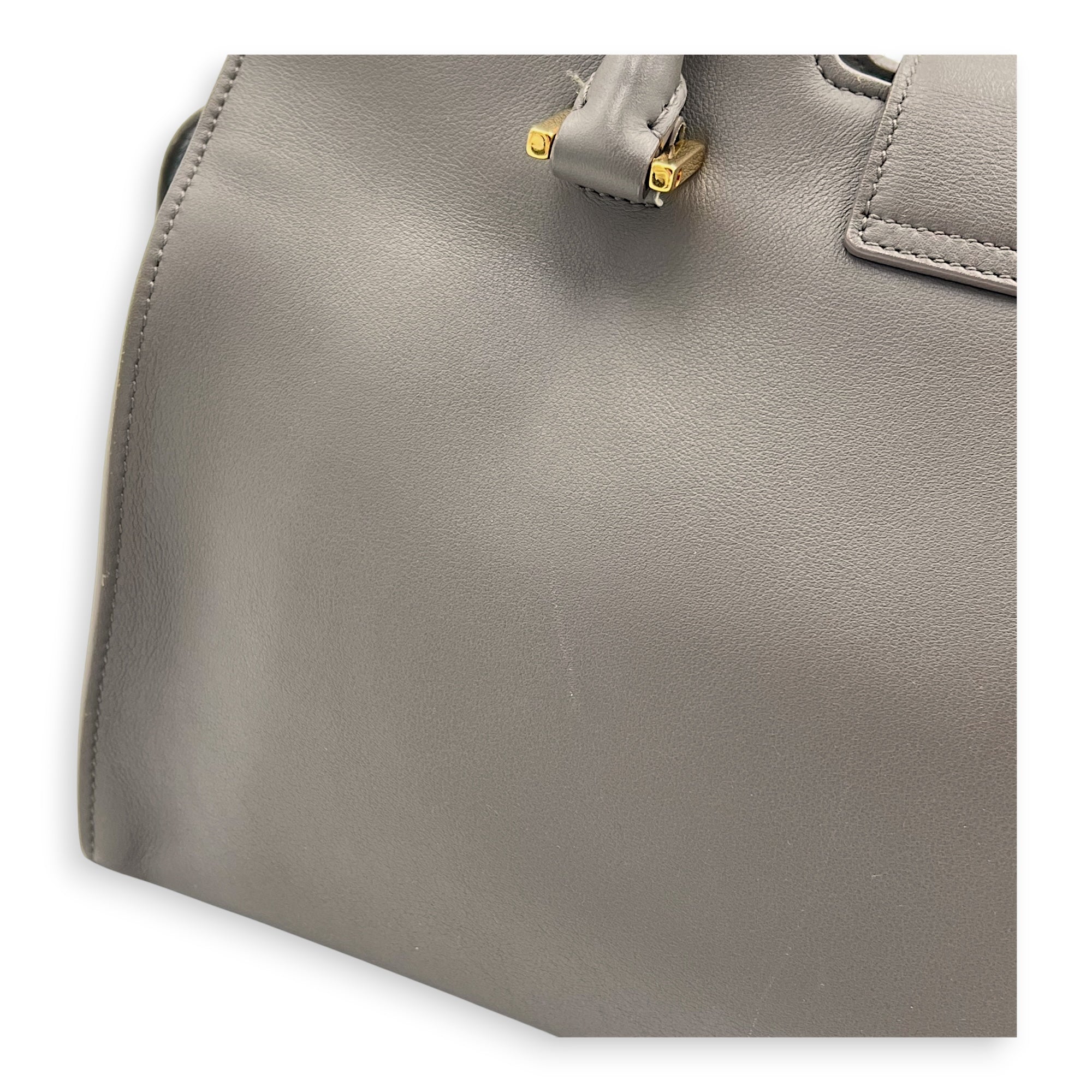 Cabas Top Handle Bag Grey in Calfskin, Gold hardware