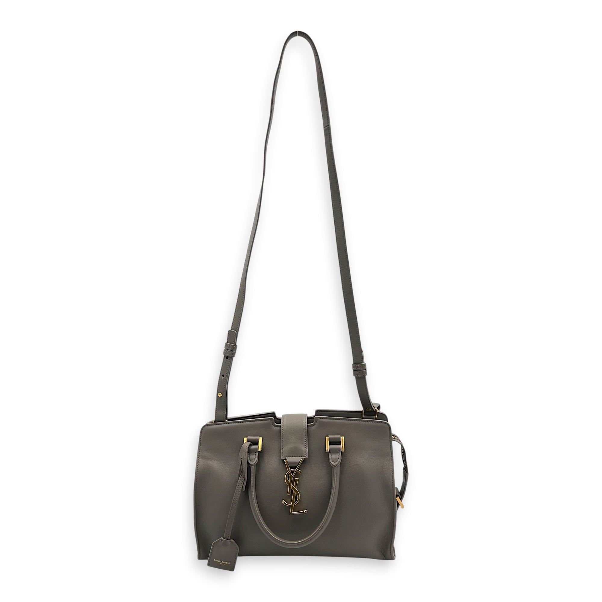 Cabas Top Handle Bag Grey in Calfskin, Gold hardware