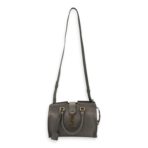 Cabas Top Handle Bag Grey in Calfskin, Gold hardware