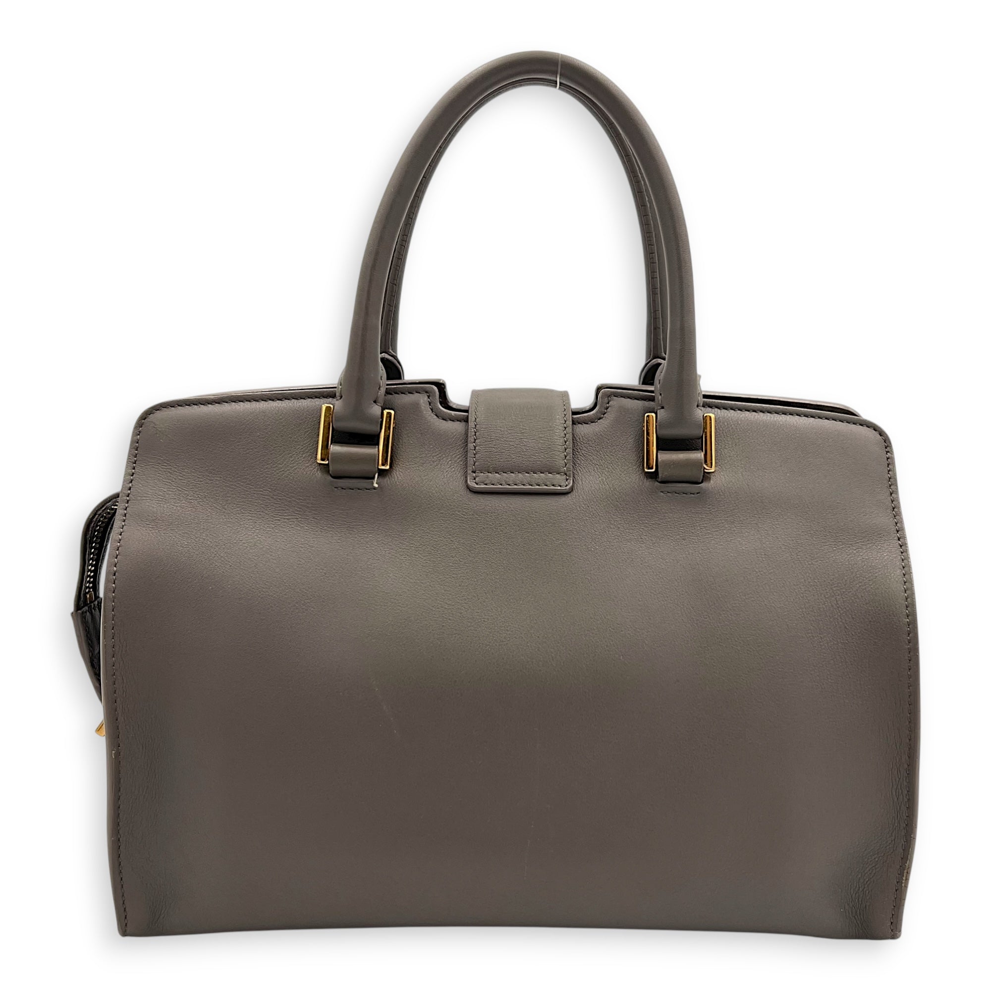 Cabas Top Handle Bag Grey in Calfskin, Gold hardware