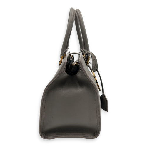 Cabas Top Handle Bag Grey in Calfskin, Gold hardware