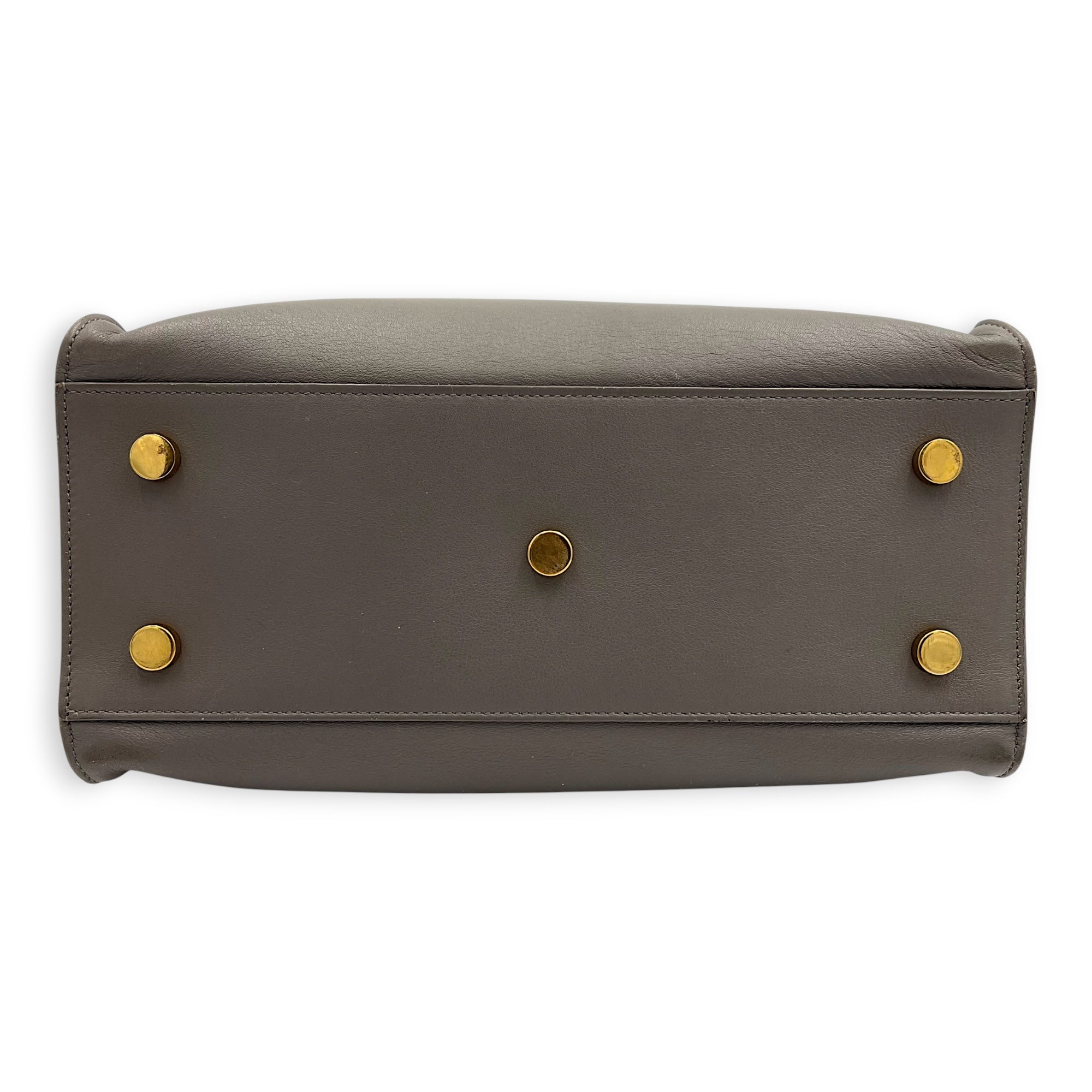 Cabas Top Handle Bag Grey in Calfskin, Gold hardware