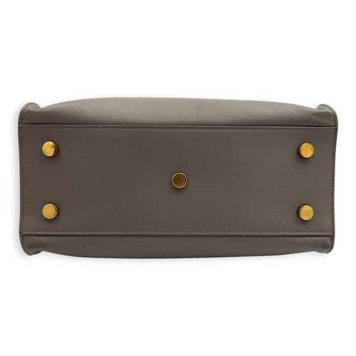 Cabas Top Handle Bag Grey in Calfskin, Gold hardware