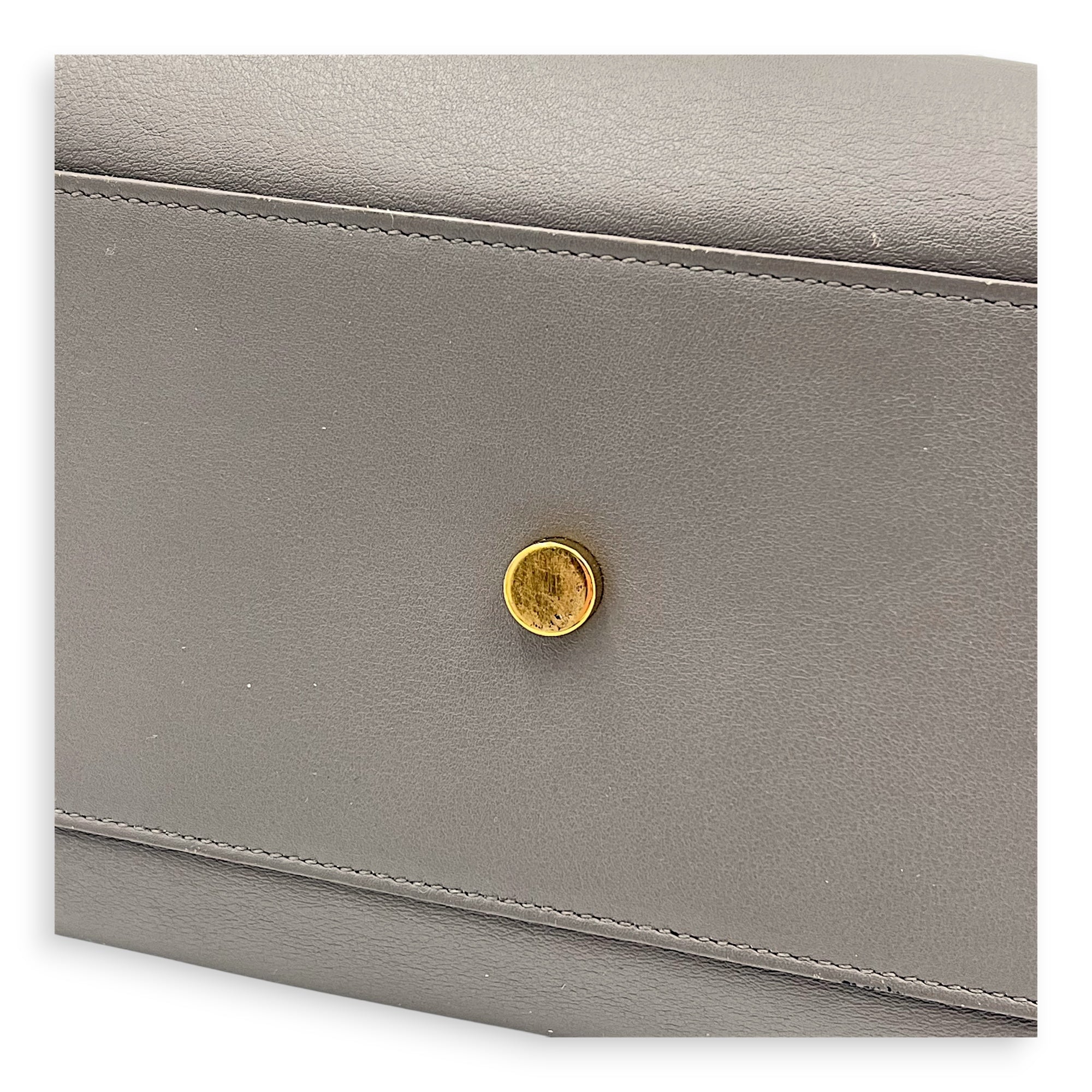 Cabas Top Handle Bag Grey in Calfskin, Gold hardware