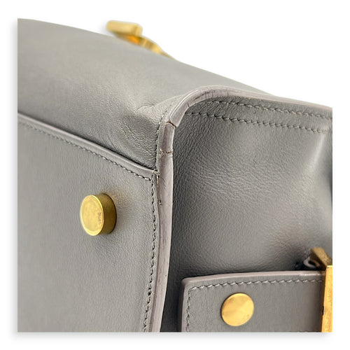 Cabas Top Handle Bag Grey in Calfskin, Gold hardware