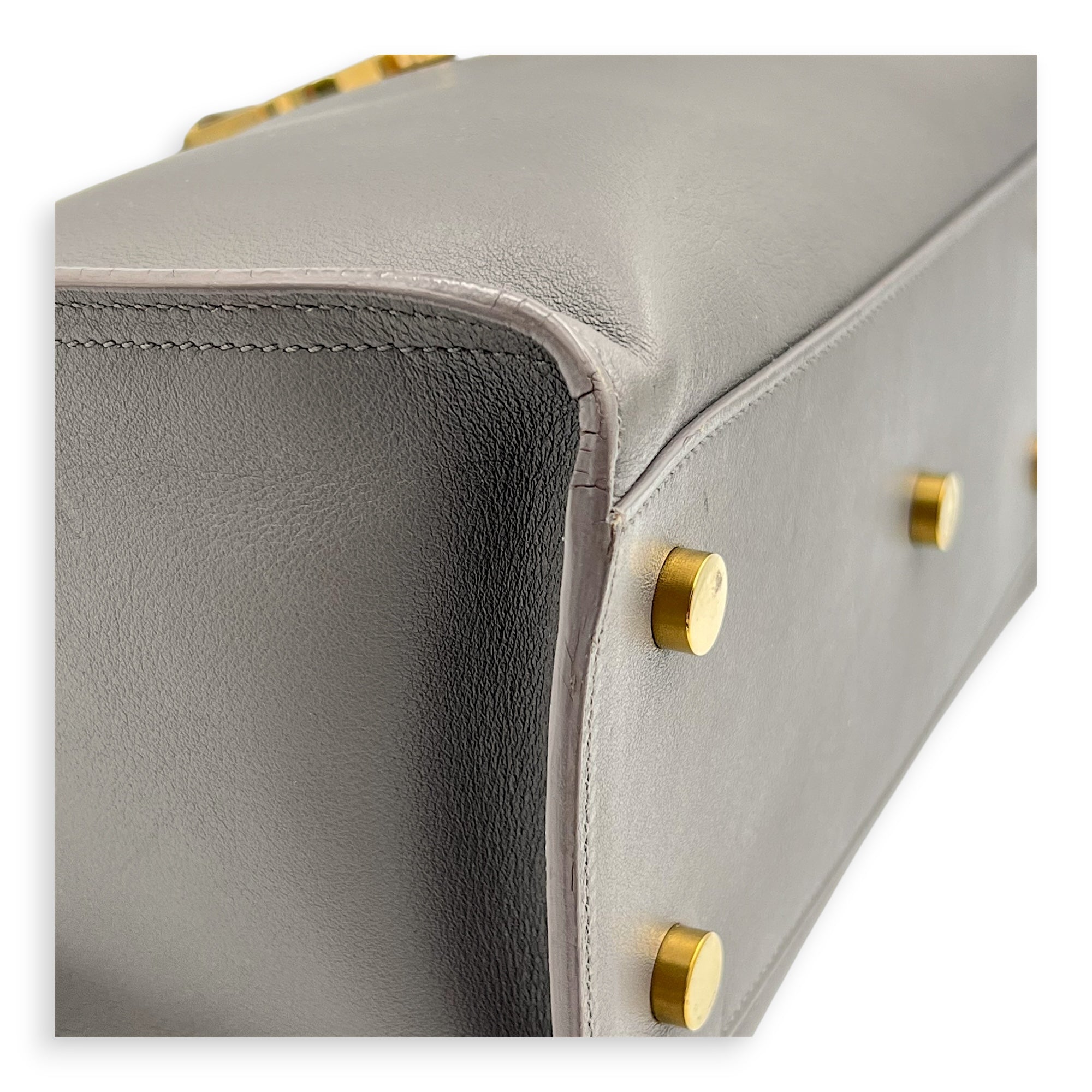 Cabas Top Handle Bag Grey in Calfskin, Gold hardware