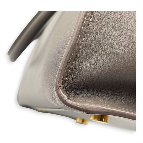 Cabas Top Handle Bag Grey in Calfskin, Gold hardware